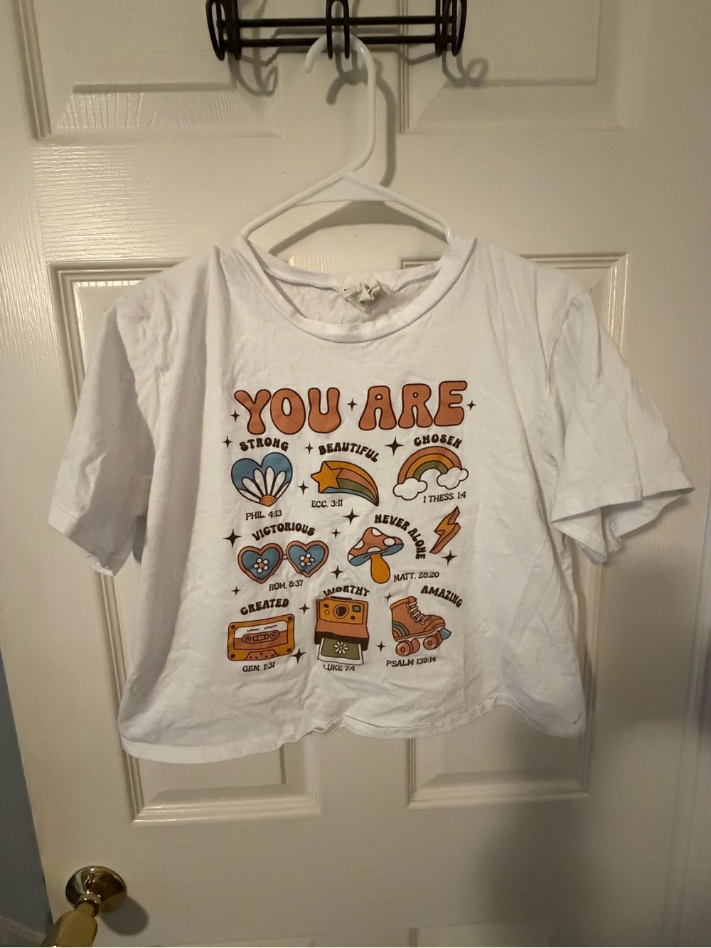 french pastry White Graphic Tee with Orange & Blue Accents